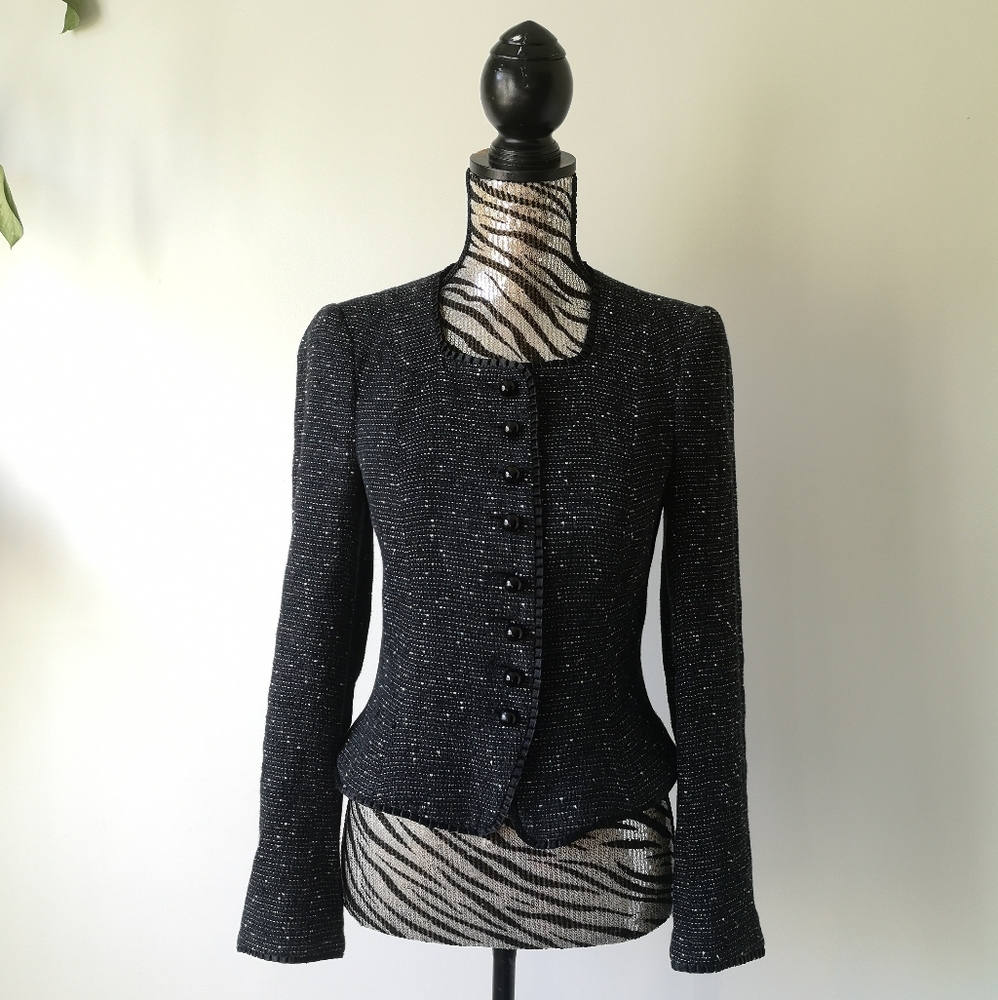 Zara Victorian Linen-tweed Ruffle Trim Blazer